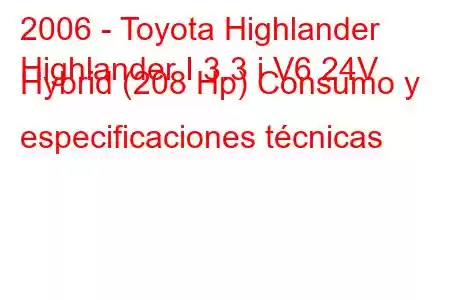 2006 - Toyota Highlander
Highlander I 3.3 i V6 24V Hybrid (208 Hp) Consumo y especificaciones técnicas