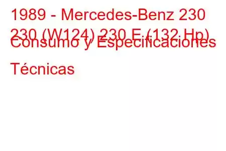 1989 - Mercedes-Benz 230
230 (W124) 230 E (132 Hp) Consumo y Especificaciones Técnicas