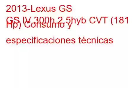 2013-Lexus GS
GS IV 300h 2.5hyb CVT (181 Hp) Consumo y especificaciones técnicas