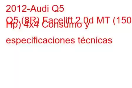 2012-Audi Q5
Q5 (8R) Facelift 2.0d MT (150 Hp) 4x4 Consumo y especificaciones técnicas