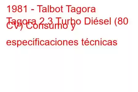 1981 - Talbot Tagora
Tagora 2.3 Turbo Diésel (80 CV) Consumo y especificaciones técnicas