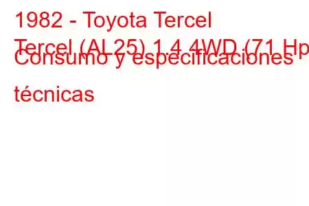 1982 - Toyota Tercel
Tercel (AL25) 1.4 4WD (71 Hp) Consumo y especificaciones técnicas