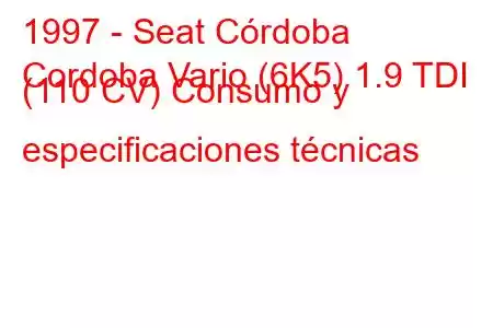 1997 - Seat Córdoba
Cordoba Vario (6K5) 1.9 TDI (110 CV) Consumo y especificaciones técnicas