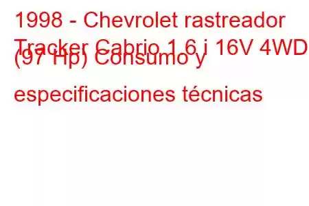 1998 - Chevrolet rastreador
Tracker Cabrio 1.6 i 16V 4WD (97 Hp) Consumo y especificaciones técnicas