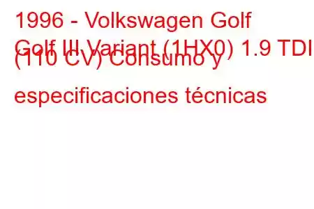 1996 - Volkswagen Golf
Golf III Variant (1HX0) 1.9 TDI (110 CV) Consumo y especificaciones técnicas