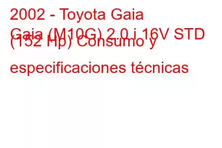 2002 - Toyota Gaia
Gaia (M10G) 2.0 i 16V STD (152 Hp) Consumo y especificaciones técnicas