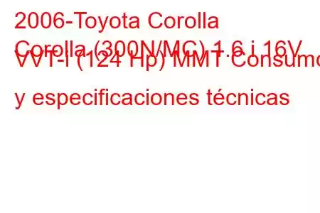 2006-Toyota Corolla
Corolla (300N/MC) 1.6 i 16V VVT-i (124 Hp) MMT Consumo y especificaciones técnicas