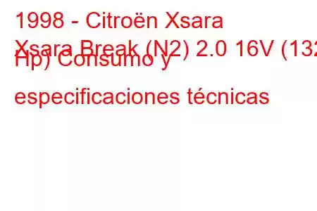 1998 - Citroën Xsara
Xsara Break (N2) 2.0 16V (132 Hp) Consumo y especificaciones técnicas