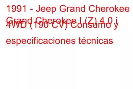 1991 - Jeep Grand Cherokee
Grand Cherokee I (Z) 4.0 i 4WD (190 CV) Consumo y especificaciones técnicas