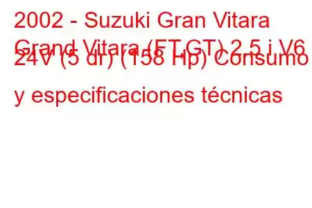 2002 - Suzuki Gran Vitara
Grand Vitara (FT,GT) 2.5 i V6 24V (5 dr) (158 Hp) Consumo y especificaciones técnicas