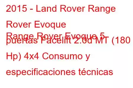 2015 - Land Rover Range Rover Evoque
Range Rover Evoque 5 puertas Facelift 2.0d MT (180 Hp) 4x4 Consumo y especificaciones técnicas