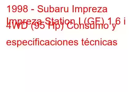 1998 - Subaru Impreza
Impreza Station I (GF) 1.6 i 4WD (95 Hp) Consumo y especificaciones técnicas