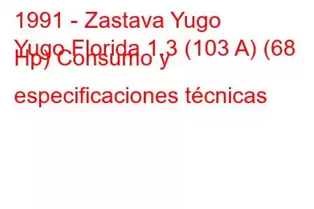 1991 - Zastava Yugo
Yugo Florida 1.3 (103 A) (68 Hp) Consumo y especificaciones técnicas