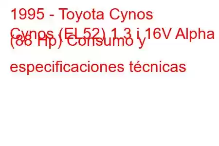 1995 - Toyota Cynos
Cynos (EL52) 1.3 i 16V Alpha (88 Hp) Consumo y especificaciones técnicas