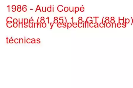 1986 - Audi Coupé
Coupé (81.85) 1.8 GT (88 Hp) Consumo y especificaciones técnicas