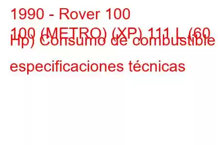 1990 - Rover 100
100 (METRO) (XP) 111 L (60 Hp) Consumo de combustible y especificaciones técnicas