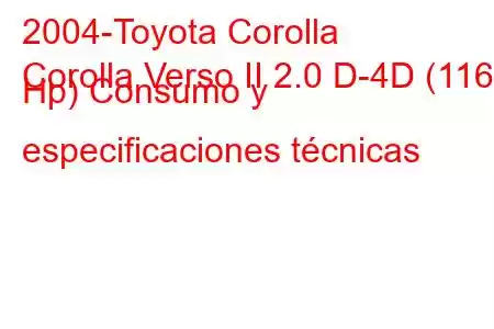 2004-Toyota Corolla
Corolla Verso II 2.0 D-4D (116 Hp) Consumo y especificaciones técnicas