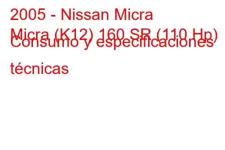 2005 - Nissan Micra
Micra (K12) 160 SR (110 Hp) Consumo y especificaciones técnicas