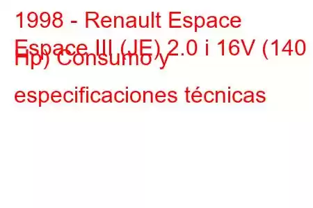 1998 - Renault Espace
Espace III (JE) 2.0 i 16V (140 Hp) Consumo y especificaciones técnicas