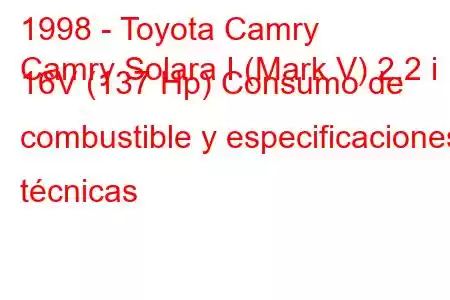 1998 - Toyota Camry
Camry Solara I (Mark V) 2.2 i 16V (137 Hp) Consumo de combustible y especificaciones técnicas