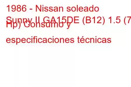 1986 - Nissan soleado
Sunny II GA15DE (B12) 1.5 (71 Hp) Consumo y especificaciones técnicas