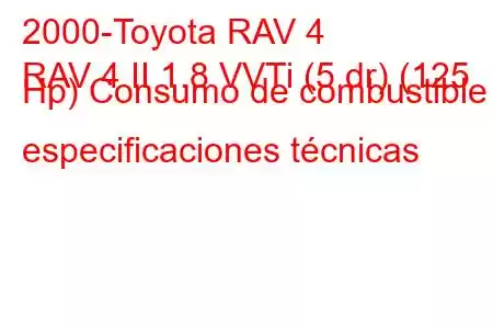 2000-Toyota RAV 4
RAV 4 II 1.8 VVTi (5 dr) (125 Hp) Consumo de combustible y especificaciones técnicas