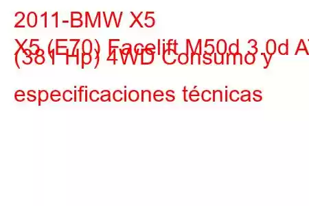 2011-BMW X5
X5 (E70) Facelift M50d 3.0d AT (381 Hp) 4WD Consumo y especificaciones técnicas