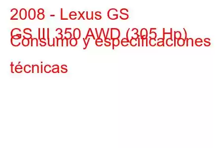 2008 - Lexus GS
GS III 350 AWD (305 Hp) Consumo y especificaciones técnicas