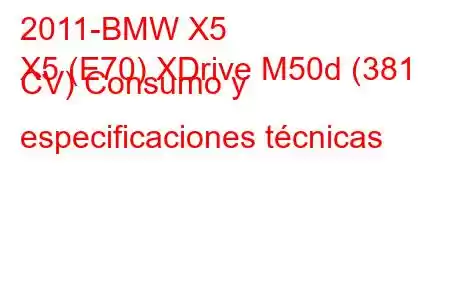 2011-BMW X5
X5 (E70) XDrive M50d (381 CV) Consumo y especificaciones técnicas