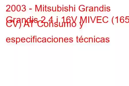 2003 - Mitsubishi Grandis
Grandis 2.4 i 16V MIVEC (165 CV) AT Consumo y especificaciones técnicas