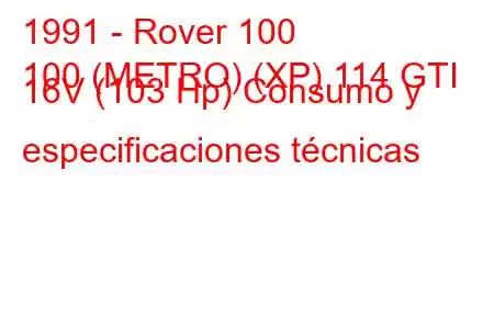 1991 - Rover 100
100 (METRO) (XP) 114 GTI 16V (103 Hp) Consumo y especificaciones técnicas