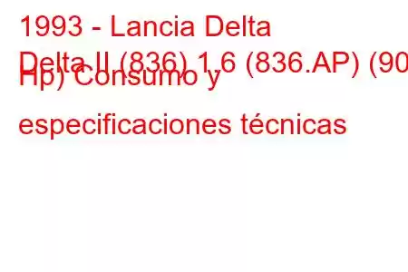 1993 - Lancia Delta
Delta II (836) 1.6 (836.AP) (90 Hp) Consumo y especificaciones técnicas