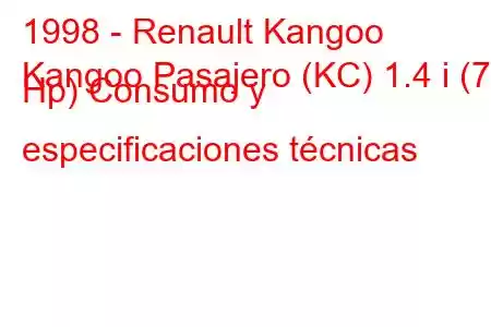 1998 - Renault Kangoo
Kangoo Pasajero (KC) 1.4 i (75 Hp) Consumo y especificaciones técnicas