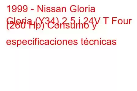 1999 - Nissan Gloria
Gloria (Y34) 2.5 i 24V T Four (260 Hp) Consumo y especificaciones técnicas