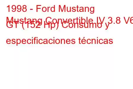 1998 - Ford Mustang
Mustang Convertible IV 3.8 V6 GT (152 Hp) Consumo y especificaciones técnicas