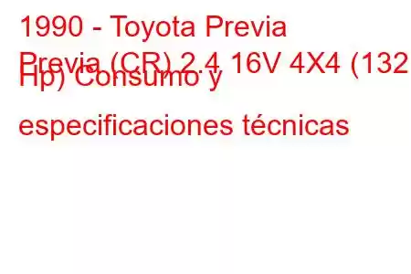 1990 - Toyota Previa
Previa (CR) 2.4 16V 4X4 (132 Hp) Consumo y especificaciones técnicas