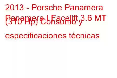 2013 - Porsche Panamera
Panamera I Facelift 3.6 MT (310 Hp) Consumo y especificaciones técnicas