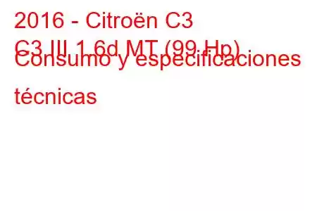 2016 - Citroën C3
C3 III 1.6d MT (99 Hp) Consumo y especificaciones técnicas