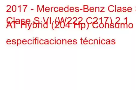 2017 - Mercedes-Benz Clase S
Clase S VI (W222,C217) 2.1 AT Hybrid (204 Hp) Consumo y especificaciones técnicas