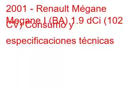 2001 - Renault Mégane
Megane I (BA) 1.9 dCi (102 CV) Consumo y especificaciones técnicas