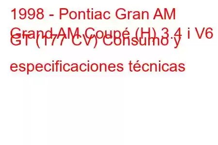 1998 - Pontiac Gran AM
Grand AM Coupé (H) 3.4 i V6 GT (177 CV) Consumo y especificaciones técnicas