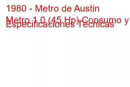 1980 - Metro de Austin
Metro 1.0 (45 Hp) Consumo y Especificaciones Técnicas