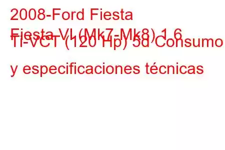 2008-Ford Fiesta
Fiesta VI (Mk7-Mk8) 1.6 Ti-VCT (120 Hp) 5d Consumo y especificaciones técnicas