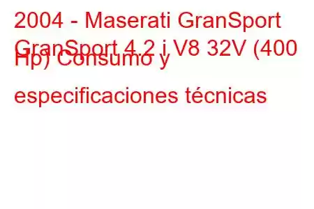 2004 - Maserati GranSport
GranSport 4.2 i V8 32V (400 Hp) Consumo y especificaciones técnicas