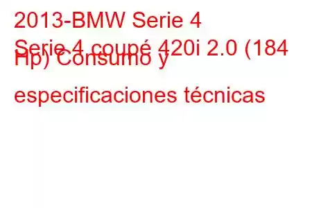 2013-BMW Serie 4
Serie 4 coupé 420i 2.0 (184 Hp) Consumo y especificaciones técnicas