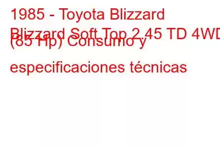 1985 - Toyota Blizzard
Blizzard Soft Top 2.45 TD 4WD (85 Hp) Consumo y especificaciones técnicas