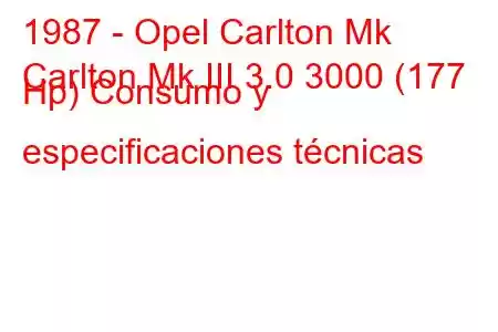 1987 - Opel Carlton Mk
Carlton Mk III 3.0 3000 (177 Hp) Consumo y especificaciones técnicas