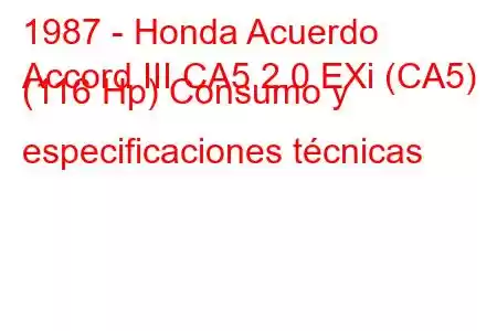 1987 - Honda Acuerdo
Accord III CA5 2.0 EXi (CA5) (116 Hp) Consumo y especificaciones técnicas