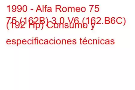 1990 - Alfa Romeo 75
75 (162B) 3.0 V6 (162.B6C) (192 Hp) Consumo y especificaciones técnicas