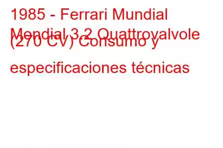 1985 - Ferrari Mundial
Mondial 3.2 Quattrovalvole (270 CV) Consumo y especificaciones técnicas